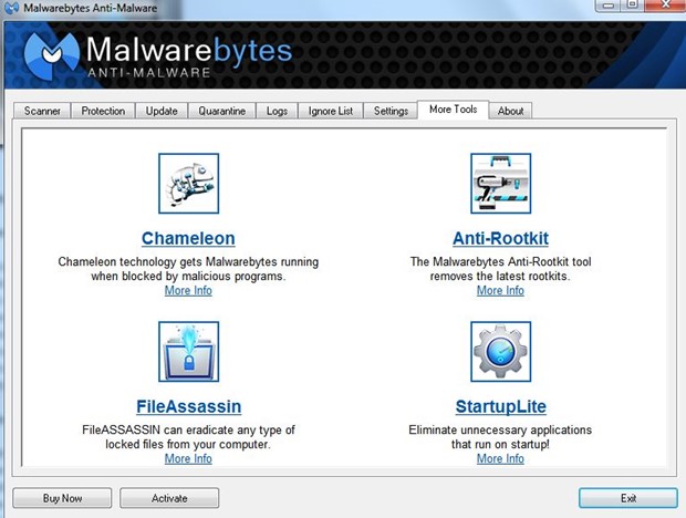 Dodatni alati Malwarebytes Anti-Malware 1.70