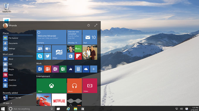 Početni zaslon Windowsa 10