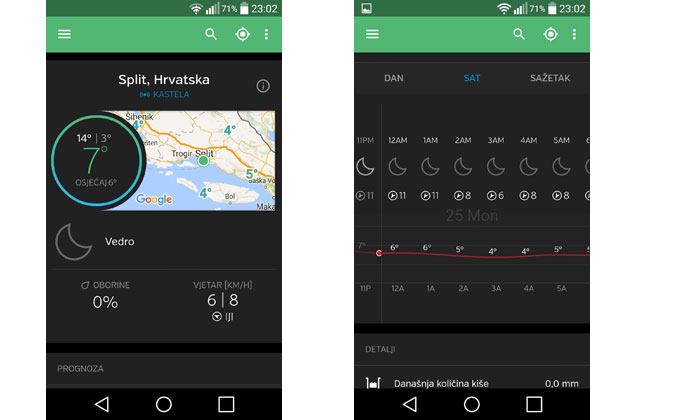 Weather Underground sučelje aplikacije za Android