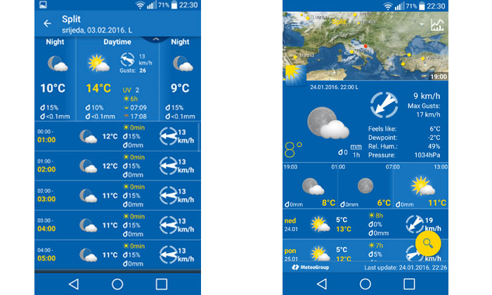 WeatherPro sučelje aplikacije